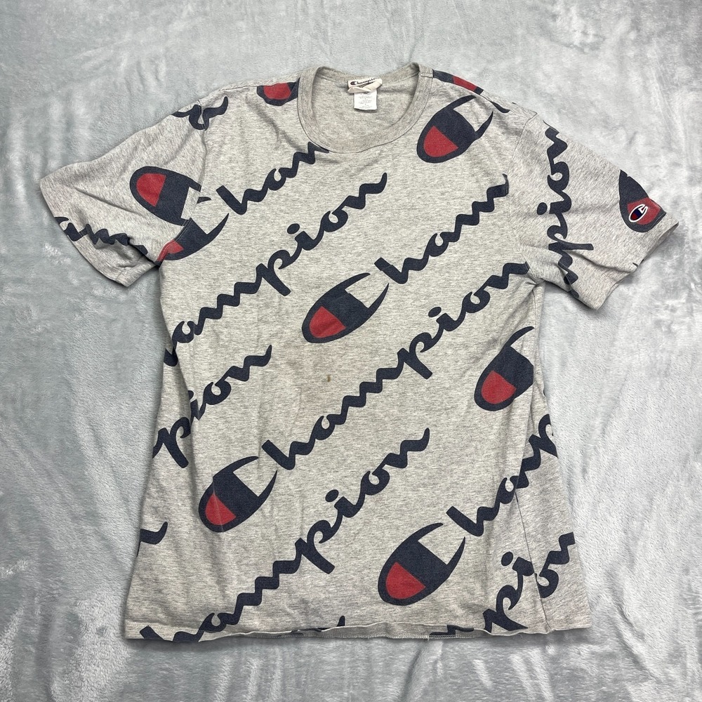 Champion Heritage Shirt Mens Large Gray Monogram Print Short Sleeve Pullover Tee